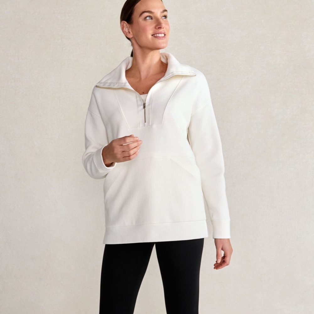 NWOT Haven Well Within Balance Organic Cotton Ottoman Half-Zip | Medium | White